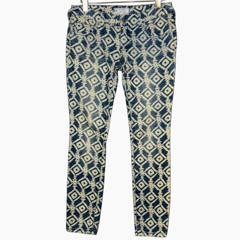 Free People Jeans Size 24 Aztec Geometric Print Skinny Jeans Mid Rise Ankle